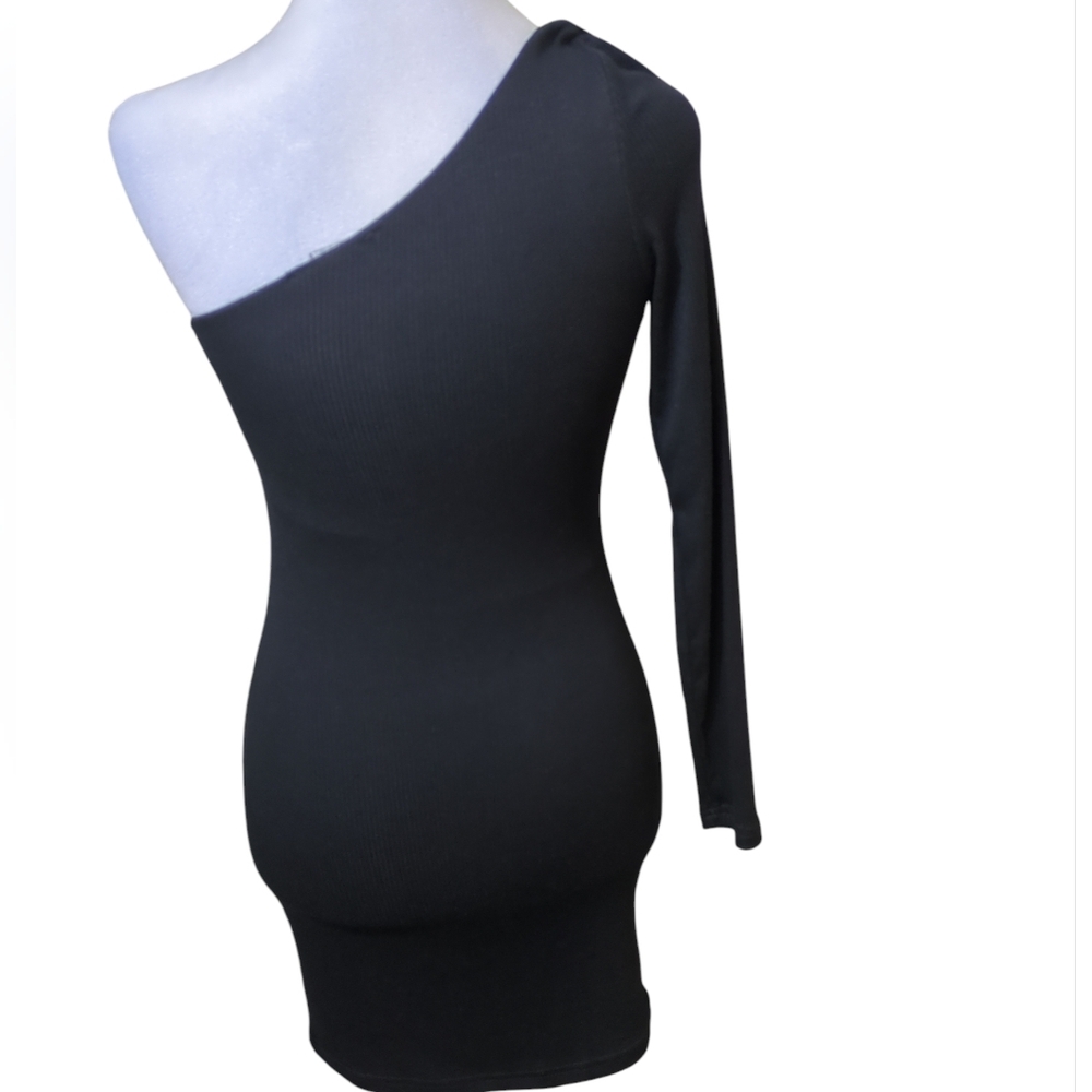 Olivaceous Elegant Black One-Shoulder Dress Size S 90% Modal - Picture 3 of 5